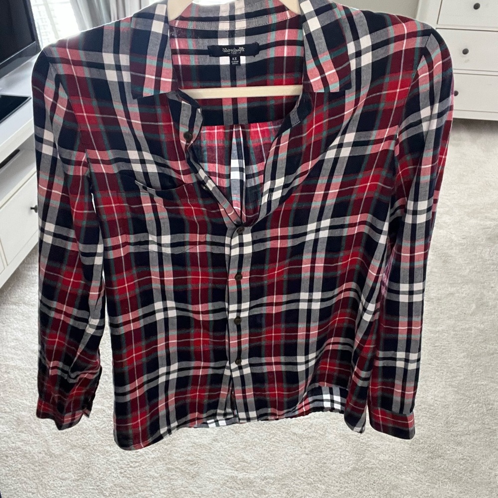 Madewell Plaid Button-Up Shirt - Red and Navy
